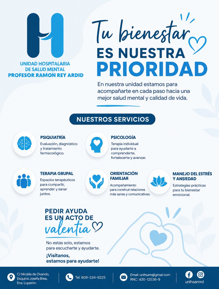 unihsam's tweet photo. A veces, dar el primer paso es lo más difícil, pero también puede ser el inicio de un cambio positivo. 💙
Cuidar tu salud mental es una decisión que merece tiempo, apoyo y un espacio seguro. En nuestra unidad encontrarás un equipo comprometido con brindarte una atención humana. https://t.co/l2SPs6nyRN