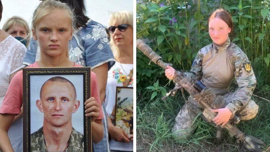 rshereme's tweet photo. This is Yaroslava Zhuravel. In the first photo, she is carrying a portrait of her father, who was killed by russians in 2020. The second photo was taken im 2023, when Yaroslava turned 18 and joined the army to avenge her father. Currently, she is serving in the Armed Forces of Ukraine.

By this war, russia has set in motion a force that will hunt them for generations. Many Ukrainians have lost loved once, homes, livelihood. As James Baldwin said: “The most dangerous creation of any society is the man who has nothing to lose.”