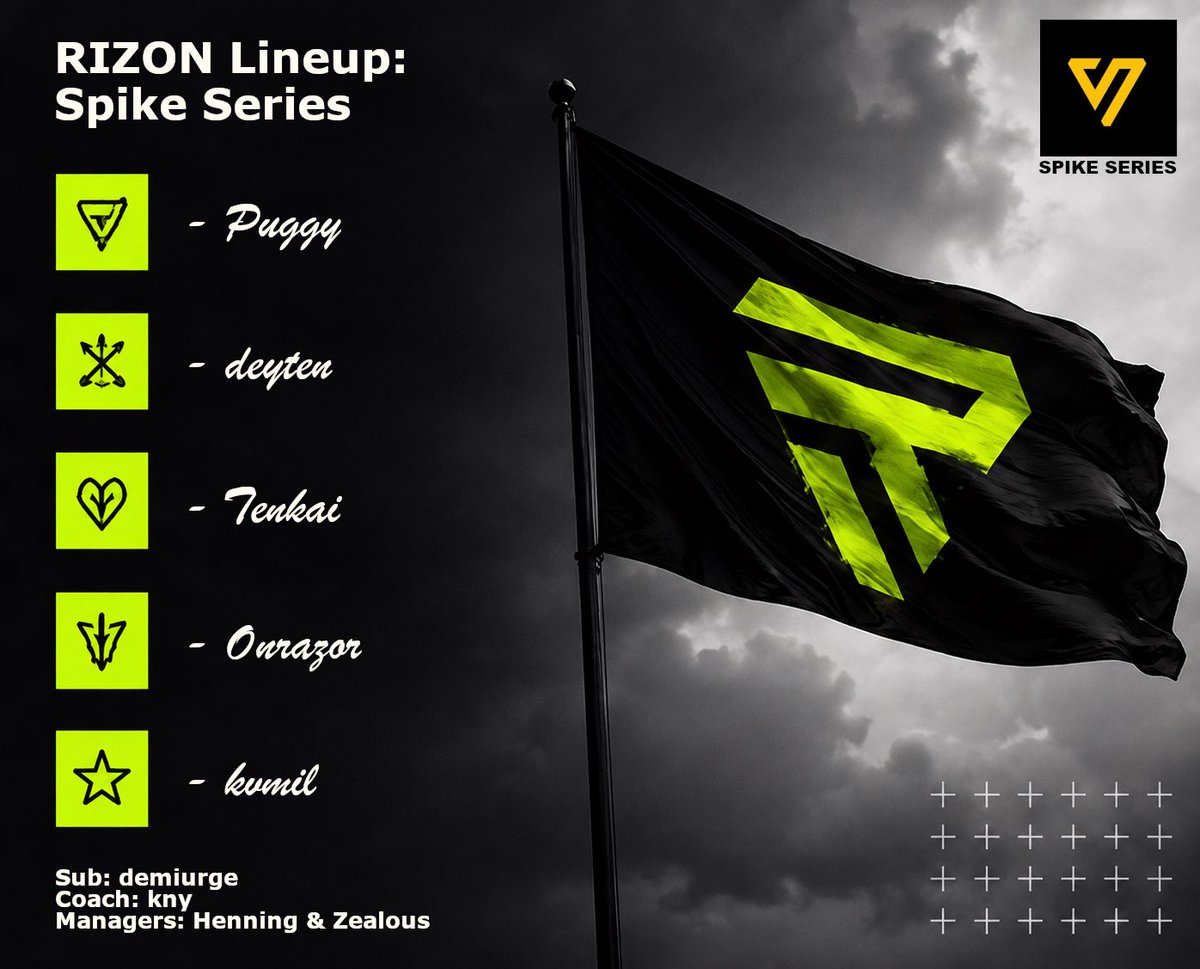 RIZONDOTGG's tweet photo. Unser Lineup für @Spikeseries_EU steht. Herzlich Willkommen Jungs! 🦺💛

@puggyval 
@deytenvlr 
@Tenkaivl 
@Onrazor1 
@999kvmilhvh 

S: @DemiurgeZE 
C: @knyVAL 
M: @hhhenning + @RZN_Zealous 

(Heute spielen die Jungs noch ohne Stream, morgen übertragen wir Euch natürlich die Spiele! Ergebnisse von heute unter dem Tweet)

#tothehoRIZON🦺💛