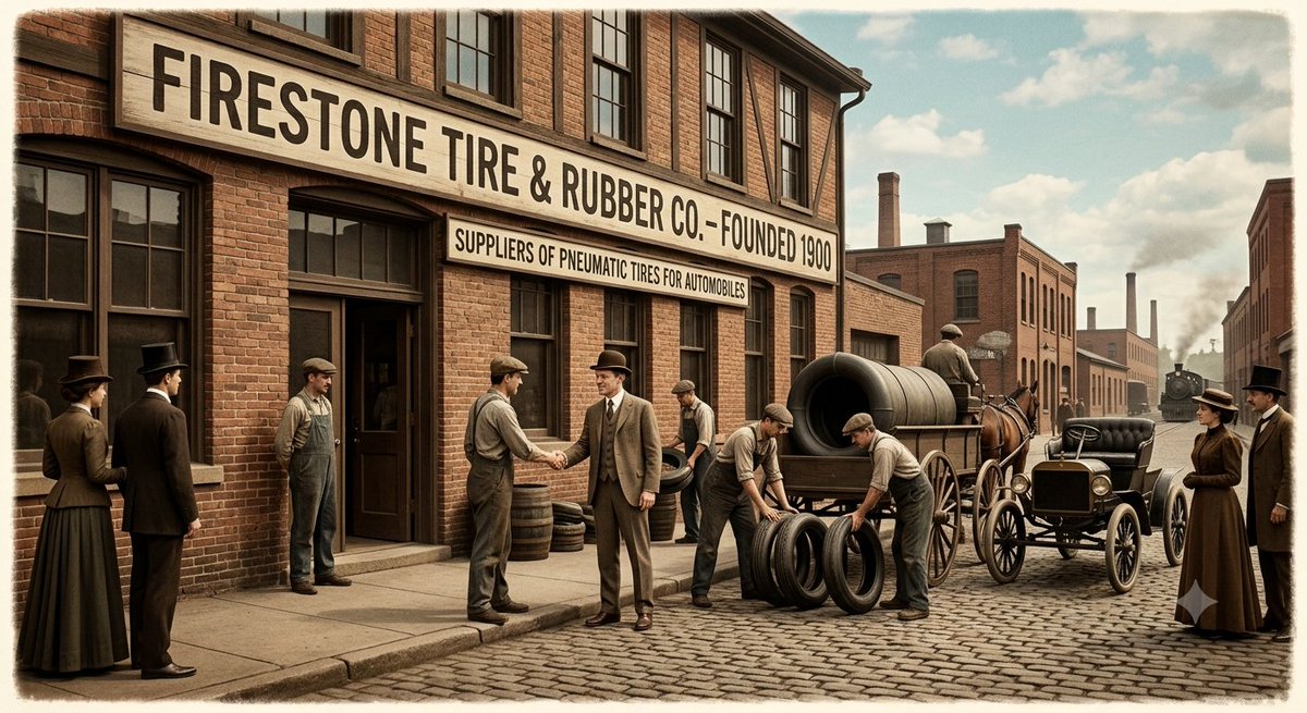 Premierauto1991's tweet photo. 🛞 On this day in 1900, Harvey Firestone founded Firestone Tire &amp; Rubber in Akron, Ohio. The company helped shape the early auto industry and became a key supplier for the Ford Model T. 🚗 #OnThisDay #OTD https://t.co/iEDiyzr8JH
