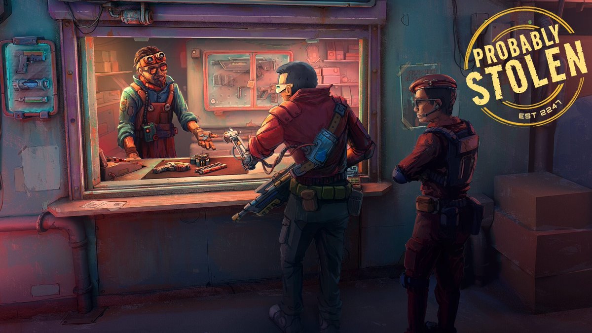 gematsu's tweet photo. Cyberpunk shopkeeping simulator Probably Stolen announced for PC https://t.co/cqzpLwne37 https://t.co/fu4t7vPkVI