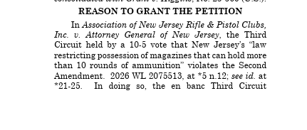 MorosKostas's tweet photo. Supplemental brief just filed by the Duncan petitioners asking the Court to grant cert based on ANJRPC v. New Jersey. There is now a circuit split on magazines. https://t.co/kux54lxrPT