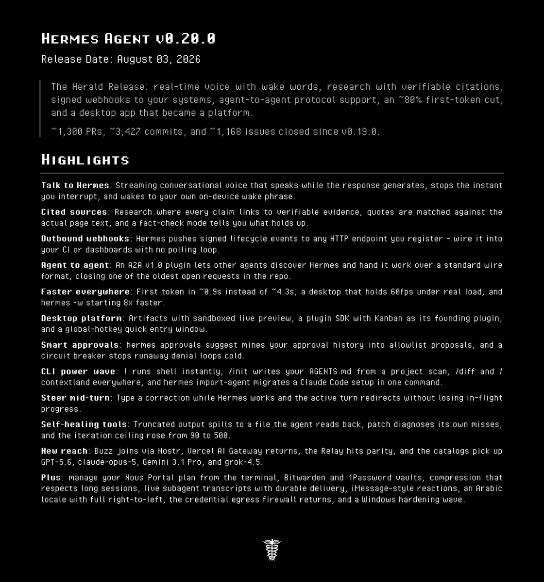 NousResearch's tweet photo. Full Release Notes: https://t.co/T7B5wgUb78

To update, run: 'hermes update' https://t.co/GXPMpT8dzX