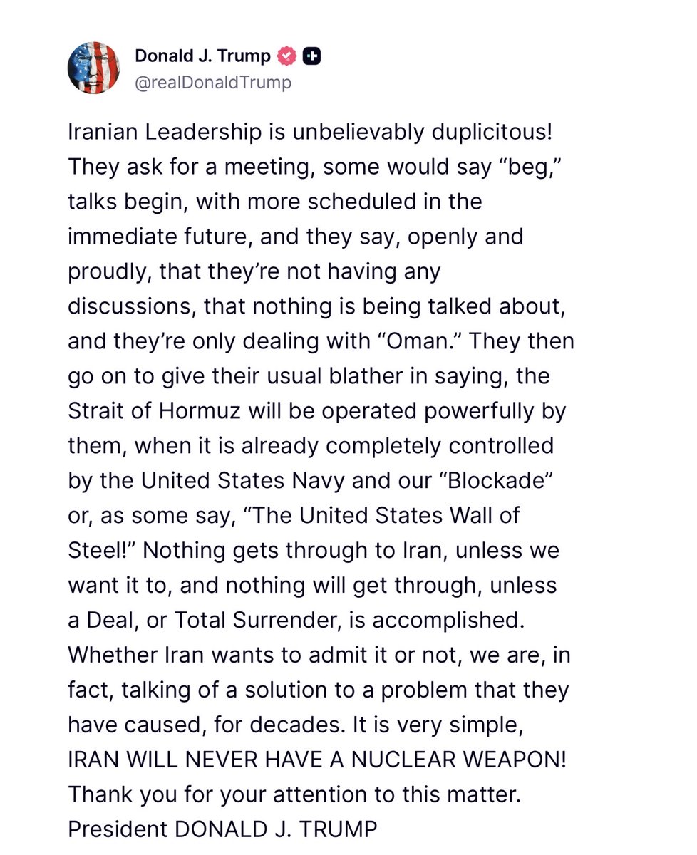 KenRoth's tweet photo. Trump’s latest lie. He talks of a problem that Iran created, but:

1. Iran’s nuclear program was contained by the Obama accord until Trump ripped it up. 

2. Access to the Strait of Hormuz was unimpeded until Trump’s war of choice. https://t.co/qVFM0PORgJ