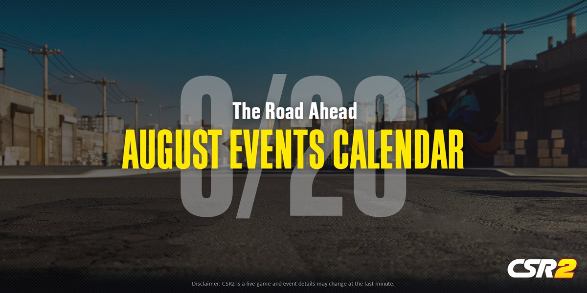 CSRRacing's tweet photo. 📅 August is here, and so is a month packed with exciting events! Check out the calendar to see what's coming up and start planning your next races. Which event are you looking forward to most?

Play CSR2 here: https://t.co/BI5gzBEdzu

#CSR2 #DragRacing #AugustEvents #CSR2Events #AmericanRoadTrip