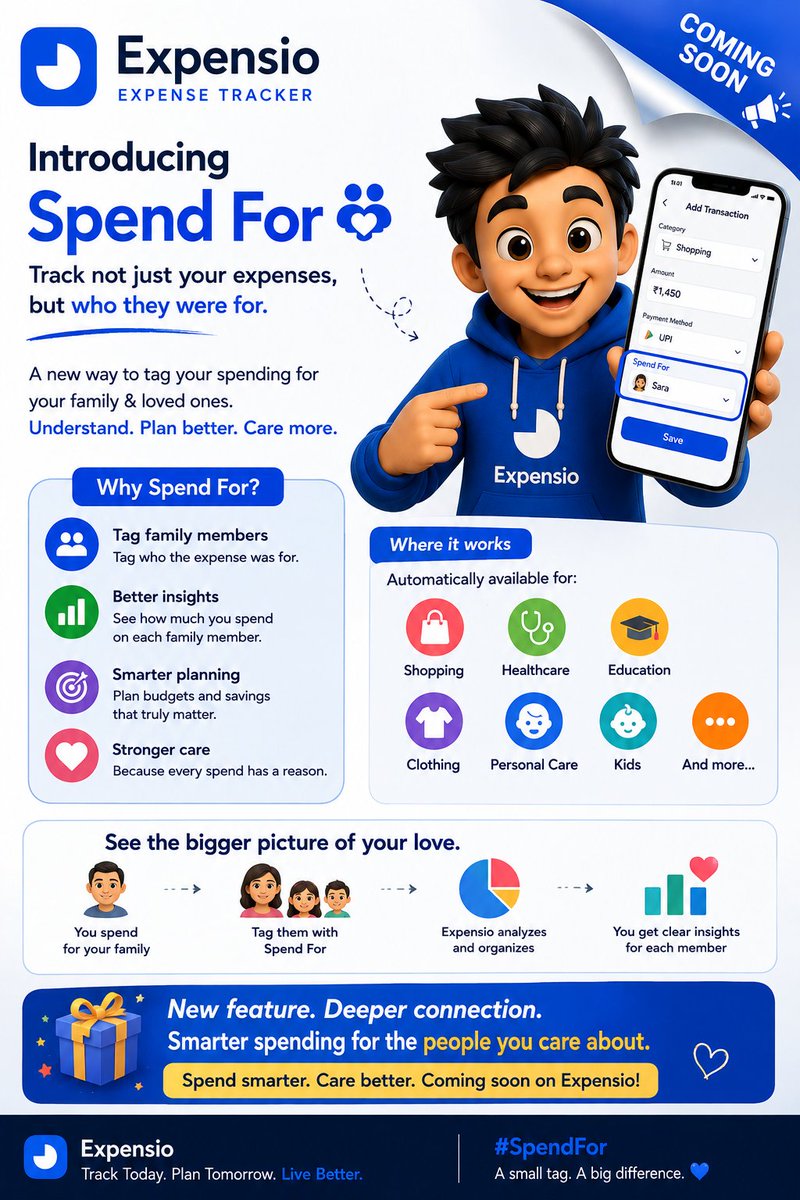 lit_litoo's tweet photo. Coming Soon: Spend For
Every expense has a story.
Now you can track who you spent it for—family, kids, parents, or yourself.
One small tag. Smarter insights. Better planning. 💙
#Expensio #SpendFor #ComingSoon #ExpenseTracker #PersonalFinance https://t.co/HXe34hAE17