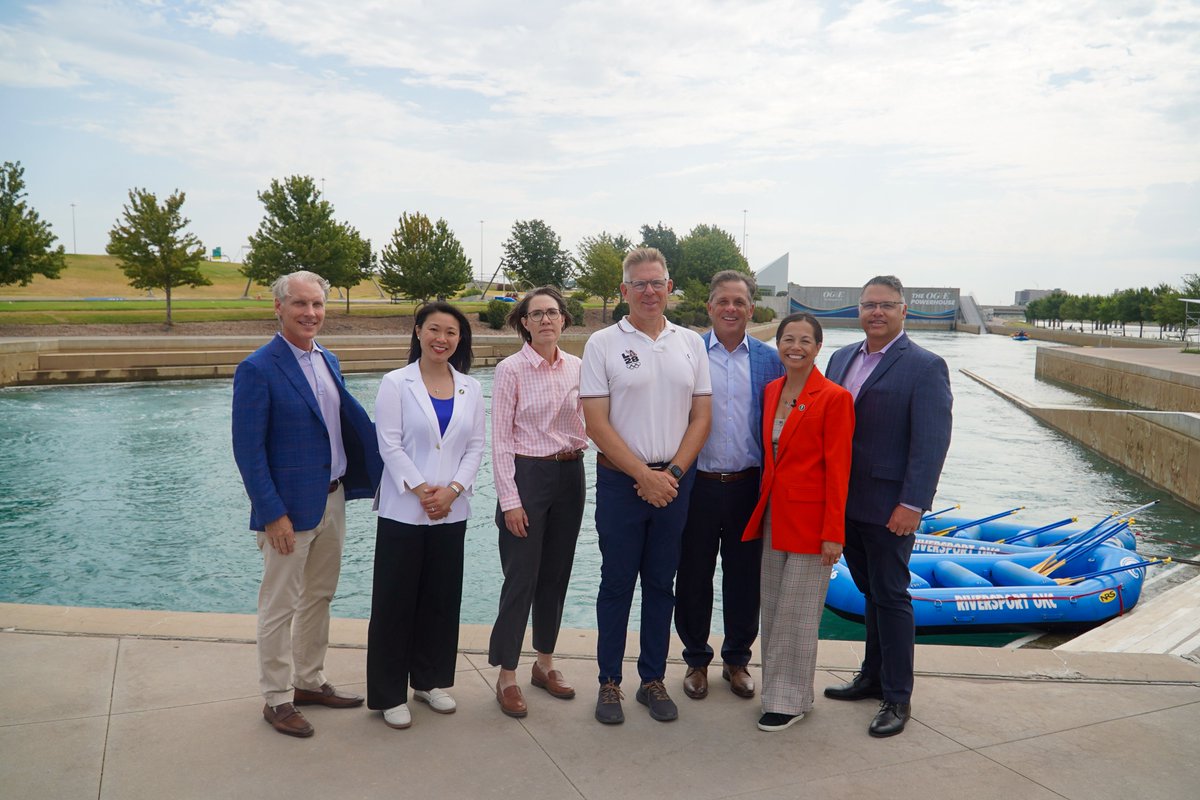 DOEelectricity's tweet photo. U.S. 2028 Olympics powered by AMERICAN ENERGY. 🇺🇸⚡️

The Energy Department’s @DOEElectricity team toured @RiversportOKC, the venue that will host the Olympic Canoe Slalom at LA28 and get Team USA across the finish line. https://t.co/3THP6f053x