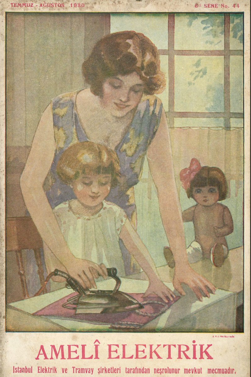 BeilinsonOrel's tweet photo. Before we had AI slop, there was the genre of the unnecessarily beautiful magazine cover. These covers all come from the French-language Periodical of the Electricity Company of the Istanbul Tramway Company, 1930! They even had a lovely "page de madame..." https://t.co/DVmeqKi3z4
