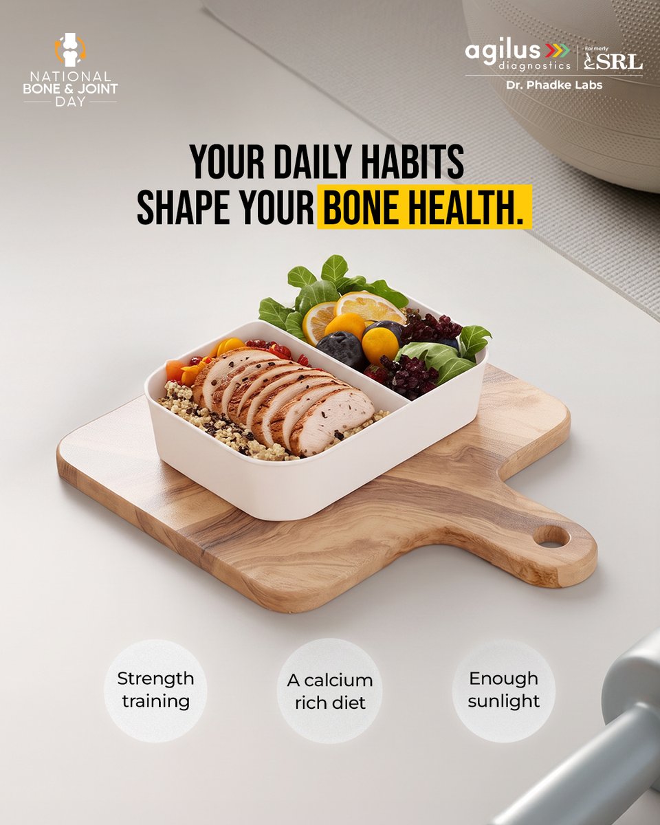 AgilusDrPhadke's tweet photo. This National Bone and Joint Day, make prevention a priority. If your lifestyle is largely sedentary, get Bone Health Screen to detect potential concerns early. Call 91115-91115 to know more.

#AgilusDiagnostics #SRLDiagnostics #NationalBoneAndJointDay https://t.co/1e3YLrEL9c