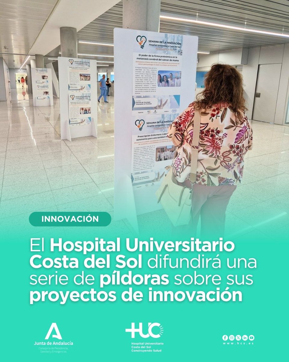 ASCostadelSol's tweet photo. #PíldoraInnovación 🚀 Tras el éxito de la Semana de la Innovación, el Hospital Universitario Costa del Sol lanzará una serie de píldoras en nuestras redes sociales con algunos proyectos de la convocatoria 💚 https://t.co/8yI8OCv2FO