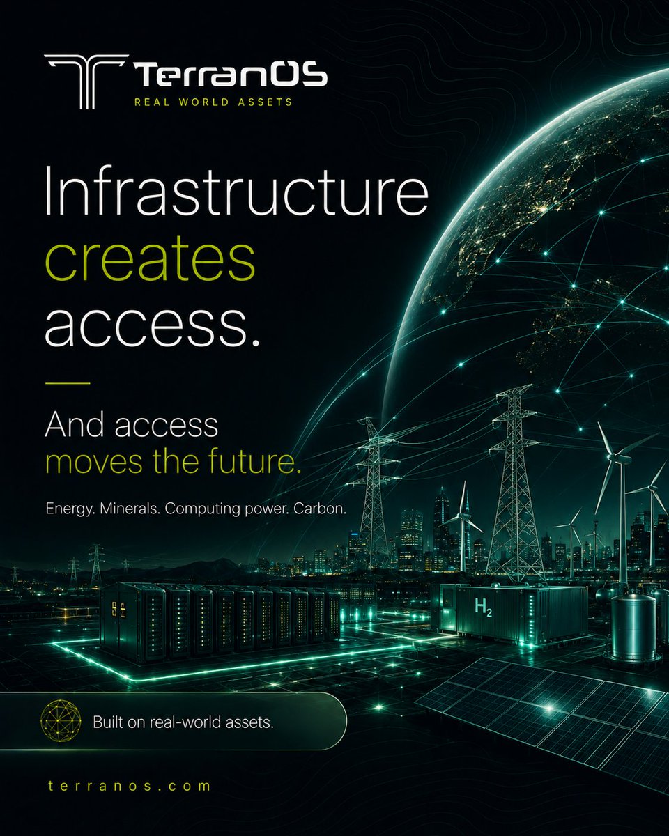 XTerranOS's tweet photo. Infrastructure is more than what powers the world.
It shapes who gets to participate in it.

When access to energy, minerals, computing power and carbon becomes smarter, more transparent and more connected, opportunity moves differently.

That’s the future we’re building at TerranOS: digital access to real-world assets, designed for a world that needs stronger foundations and broader participation.

Because infrastructure creates access.
And access moves the future. 🌍

#TerranOS #RealWorldAssets #Infrastructure #Energy #DigitalAssets #Tokenization #FutureOfInfrastructure