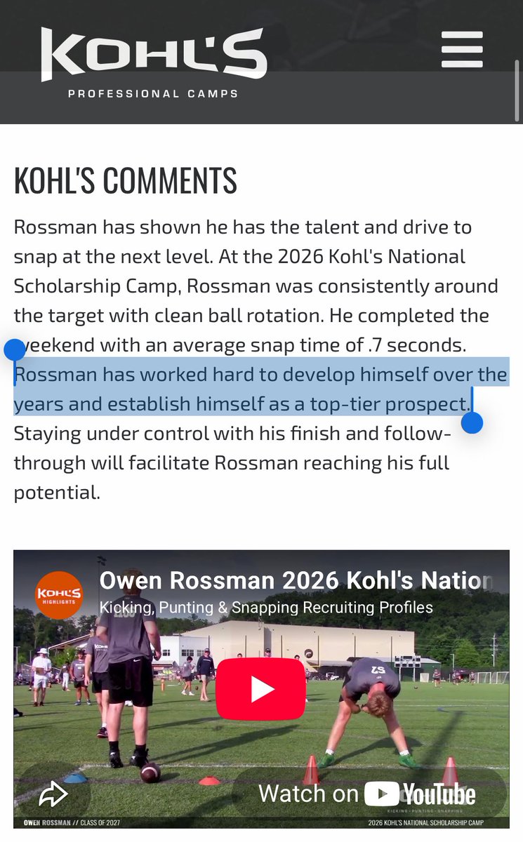 owen_rossman_'s tweet photo. New clip from #KohlsNSC. We showed again that Arizona and #AZElite long snapping are some of the best trained in the country!
4.5โญ๏ธ / Top 30 in ๐บ๐ธ
- Snap times .68-.72
- Tight spirals and clean to catch
- Ball doesnโt float
- Ball rips THRU the target
Full video (>1min) from Kohlโs NSC is available on my Kohlโs Profile Page.
https://t.co/Ldlhe8VdR7
Thanks @Coach_Casper and @KohlsSnapping for bringing the best group of snappers together from across the country.
.
@TurnerBernard1 (Ben Bernard)
@HKA_Tanalski @TommyZozus @HKA_Baltar
@hzfbfamily @CoachDitmore @PVUSDATHLETICS @BJMedia1 @azc_obert @AZKicking
@steverausch17