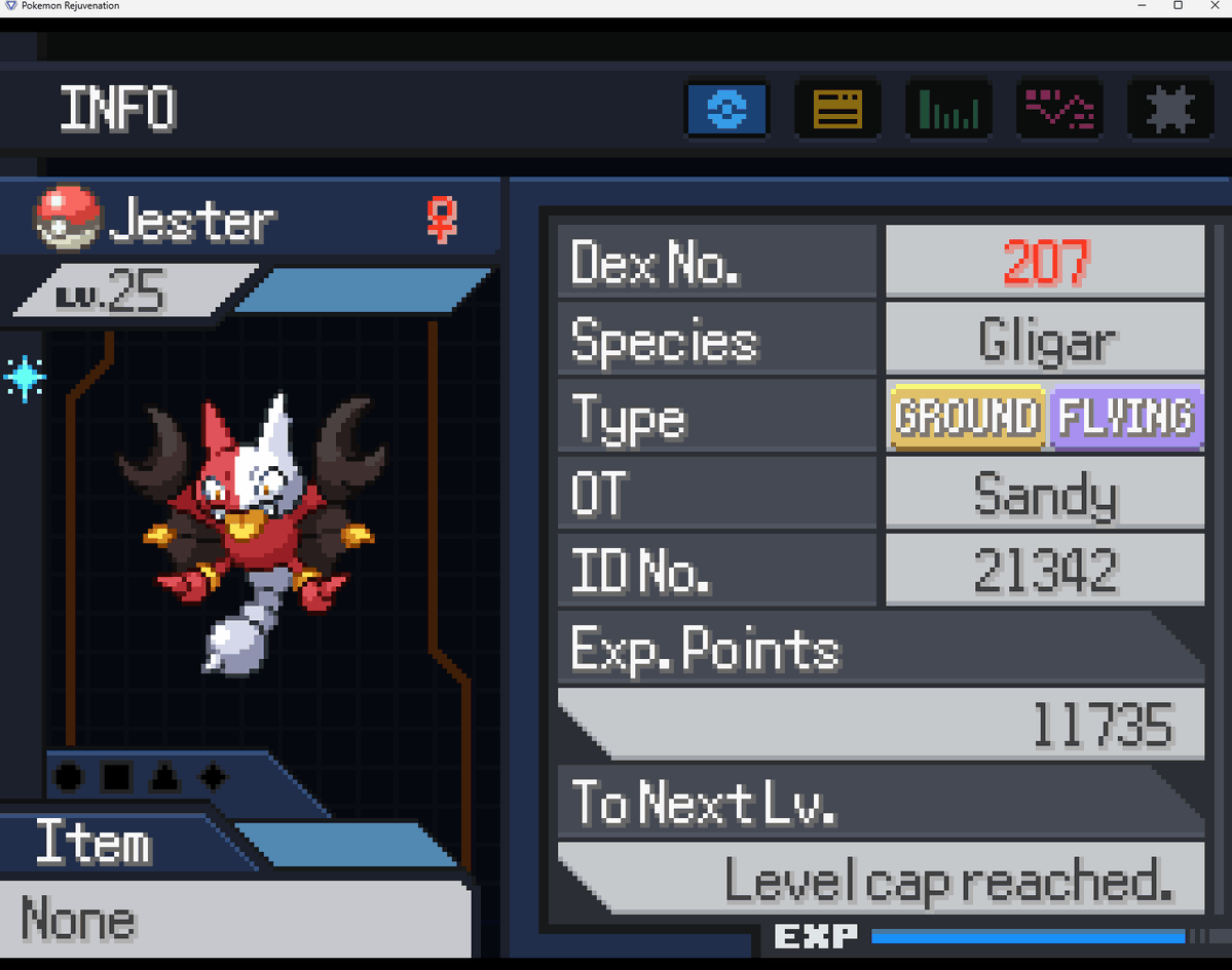 RejuvTrivia's tweet photo. There is an extension to the Dangerous Pokemon quest if the player has a completed Reborn save file.

This leads to a battle with Sandy. If you win, she gives you the Victreebelite and trades you a Gliscor. https://t.co/5O23djE9gI