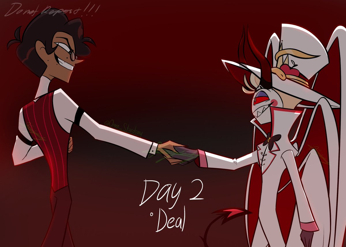 Omen_Stardray's tweet photo. #MurderAppleweek2026 Day 2: Deal/Friendship 

(I suck at backgrounds it looked sick on my head trust)
#RadioApple #AppleRadio #HazbinHotel #Alastor #luciferhazbinhotel #MurderApple #alastorxlucifer #luciferxalastor #lucifer https://t.co/U7KiFoA7um