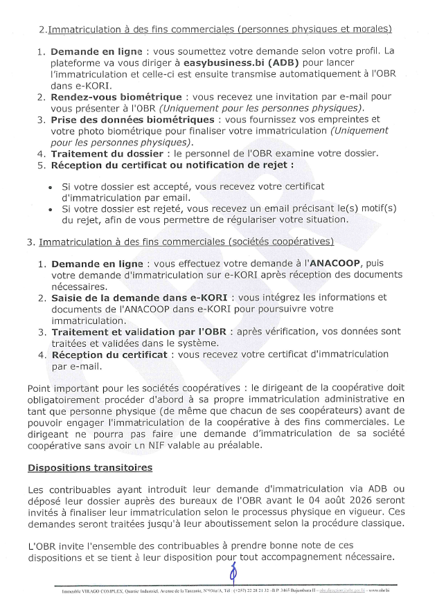 OBR_BI's tweet photo. 🇧🇮 A compter du 04 août 2026, date de mise en service (« Go Live ») de la plateforme numérique #e_KORI, toutes les nouvelles demandes d'immatriculation seront traitées exclusivement en ligne via la plateforme #e_KORI via ce lien https://t.co/in4cZmeacj https://t.co/YNixuEse6j