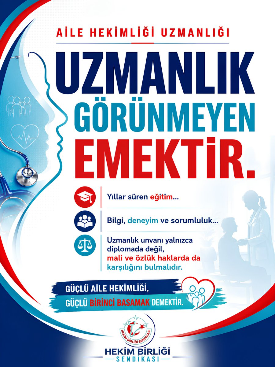 hekimbirligi61's tweet photo. Uzmanlık; yıllar süren eğitimin, bilgi birikiminin ve emeğin sonucudur.
Uzmanlık unvanı, mali ve özlük haklarda da hak ettiği karşılığı bulmalıdır. #AileHekimliği #uzmanlaraeşitlik https://t.co/Ed3PcXJ1I8