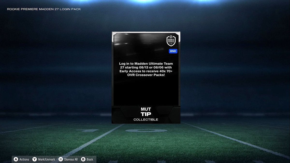 Zirksee's tweet photo. Looks like ANOTHER Madden 27 Crossover Pack just dropped. Log in to Madden 26 and get this. 40X 70+ PACKS????? https://t.co/PqAwUwGHnw