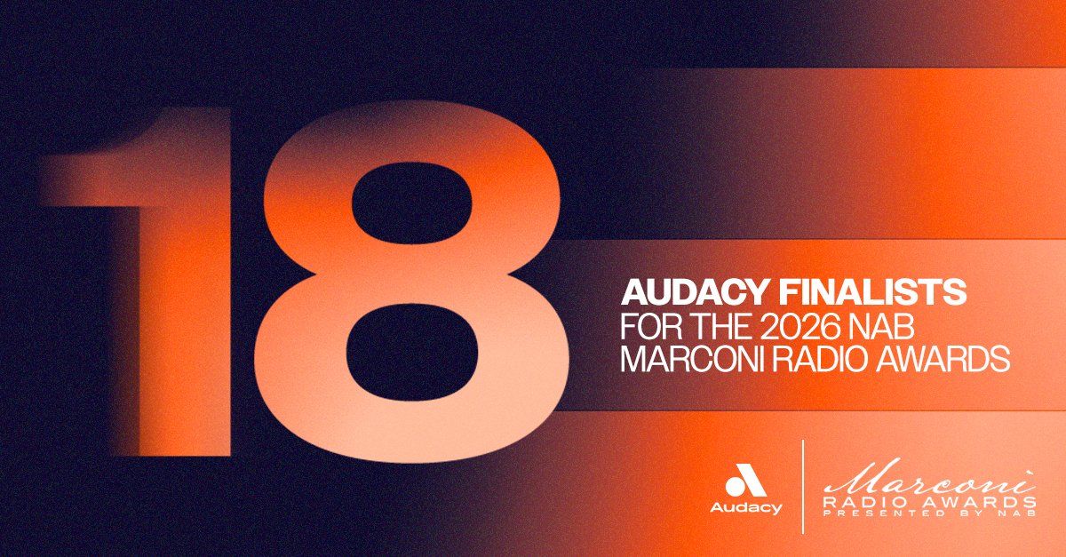 AudacyForBrands's tweet photo. We’re proud to have 18 finalists for the 2026 NAB Marconi Radio Awards, presented by @NABtweets.

Congratulations to our teams and all of this year’s finalists. https://t.co/BVwVMCw5zf