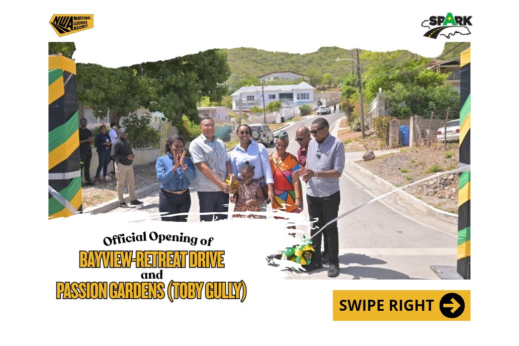 NWA_JA's tweet photo. July 30, 2026 marks another milestone in improving Jamaica's road network as the Government's J$45 billion SPARK Road Rehabilitation Programme officially opened the Bayview–Retreat Drive and Passion Gardens (Toby Gully), St. Andrew. 🛣💫
#NWAJamaica #SPARK #StAndrew https://t.co/fyc7eIdflj