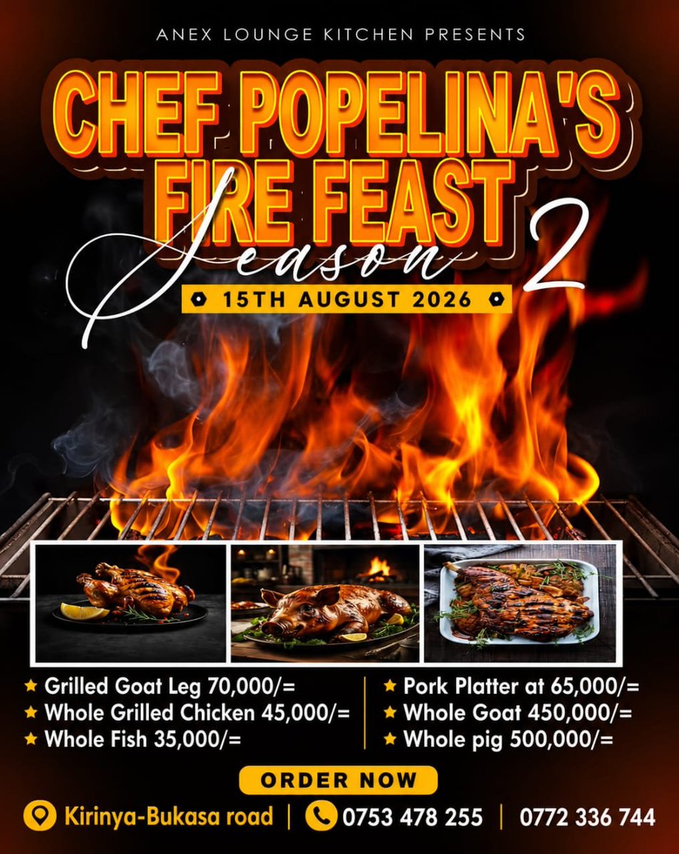 Popelina256ug's tweet photo. 🔥 12 DAYS TO GO🔥

Keep the orders coming! 🍖🍗 The Fire Feast is getting closer, so lock in with your buddies and secure your orders early.
📲 0753 478 255 / 0779 132 528
Tell a friend to tell a friend! 15th August we’re bringing the HEAT🔥🔥 https://t.co/OrwHqpDn9N