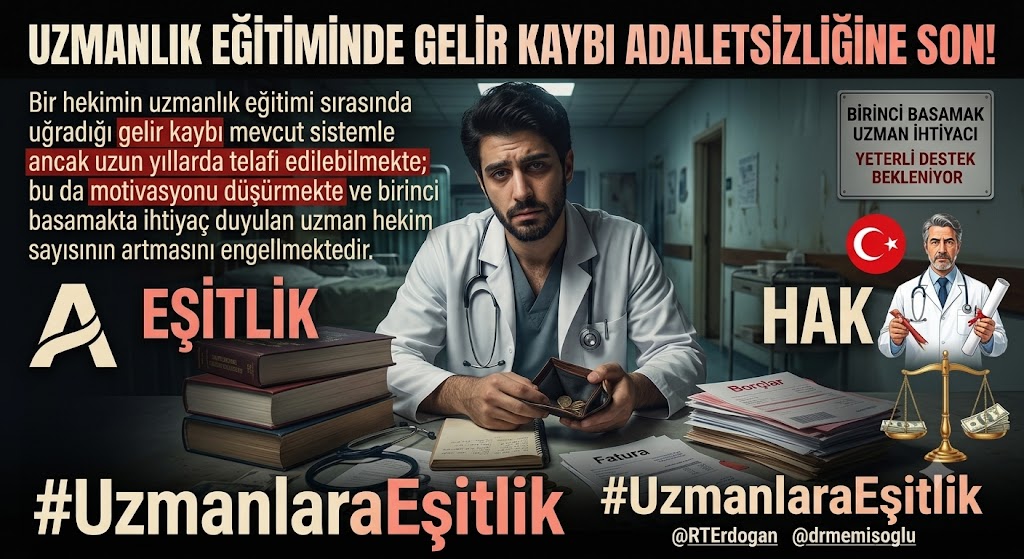 doktor_TUS's tweet photo. 10-Bir hekimin uzmanlık eğitimi sırasında uğradığı gelir kaybı mevcut sistemle ancak uzun yıllarda telafi edilebilmekte; bu da motivasyonu düşürmekte ve birinci basamakta ihtiyaç duyulan uzman hekim sayısının artmasını engellemektedir. #UzmanlaraEşitlik @RTErdogan

@drmemisoglu https://t.co/3E4K5jkNQL