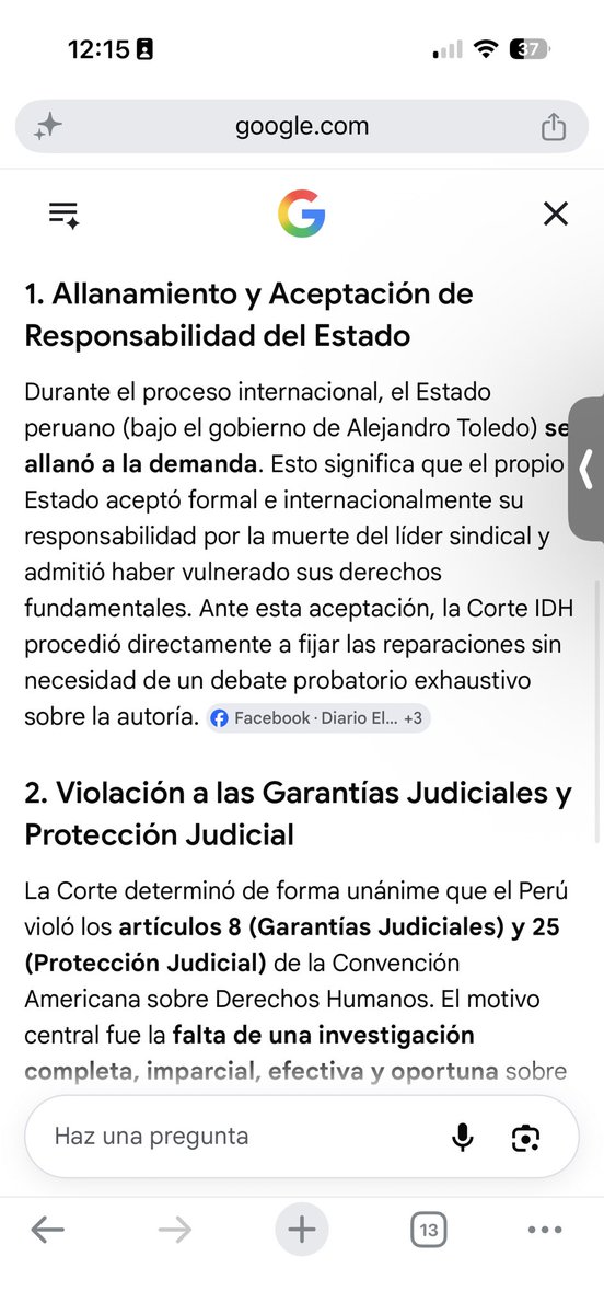 martin795's tweet photo. @Angeldeleyes @Cecilia779Ramos El gobierno de Toledo aceptó la responsabilidad de la muerte y ante eso la corte ( que ya se sabe que ideología tiene) fijó la indemnización, la cual es derivada del asesinato de su padre por parte del estado Peruano . https://t.co/3HpDFvijuN