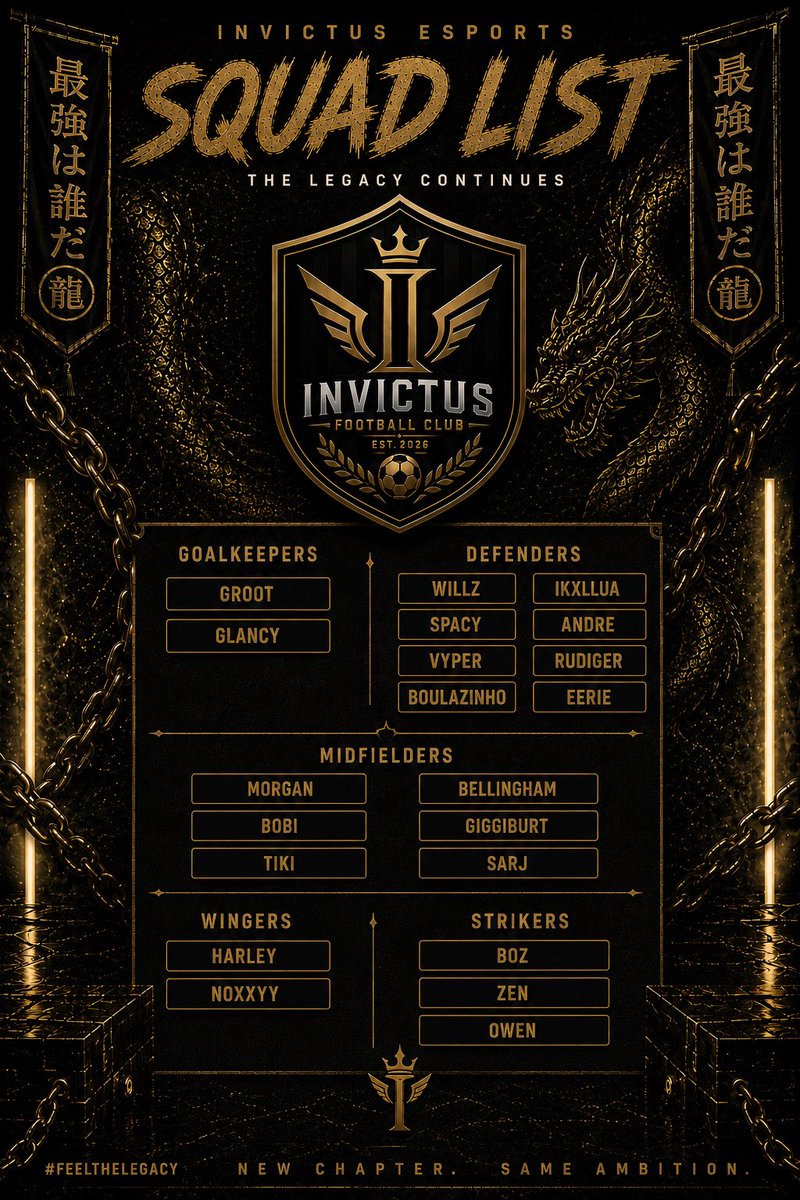 Invictusvpg's tweet photo. @OfficialVPG Invictus Squad Announcement 

We are competing in Eu Esports Premier &amp; Uk premier 🏆🏆

Let’s kick off our season strong Invictus

Here is your Invictus Squad List https://t.co/oMsJj8cpjn