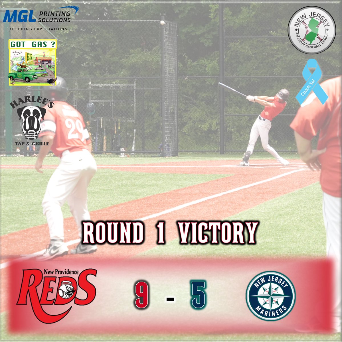 NewProvReds's tweet photo. The #1 Reds topped the #4 Mariners 9-5 @ Oakwood on Sunday in Round 1 of the Summer North Playoffs. Caden Breault led the charge going 2-2 with a 3B, a Grand Slam &amp; 5 RBI. Michael Pierce went the distance on the bump for the CG 7 K victory to advance to the Semis #RedsBaseball ⚾️ https://t.co/ZS9z8XgYTd
