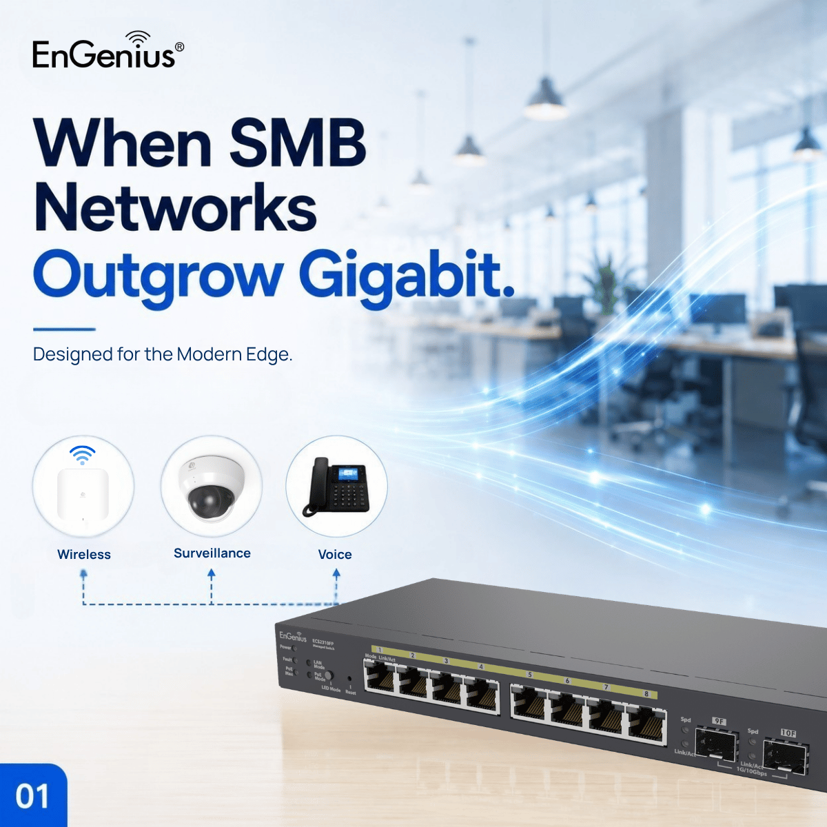 EngeniusTech's tweet photo. Upgrade edge connectivity without overbuilding your network.

The ECS2310FP delivers 8× 2.5GbE ports, a 114W PoE+ budget, EnGenius Cloud management, and a compact fanless design for offices, retail, branches, and surveillance.

Learn more: https://t.co/YbS2vevYPA

#MultiGig #PoE https://t.co/zgUf6QVdUD