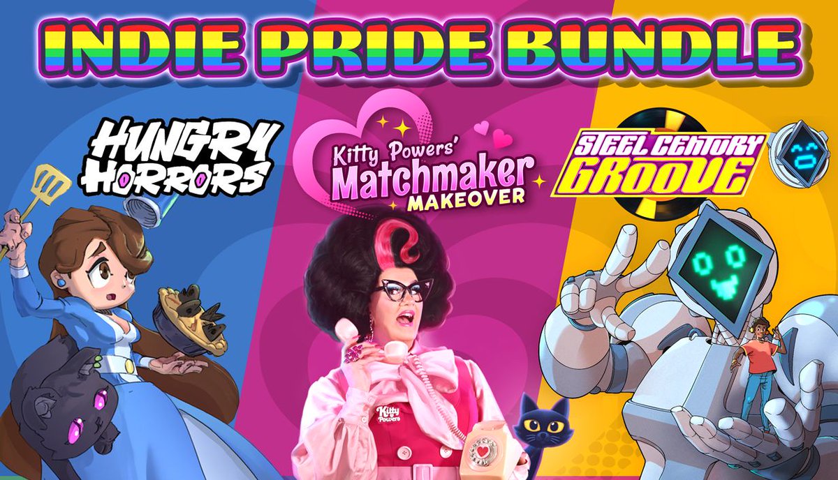 clumsybeargames's tweet photo. We have a new bundle for all of you, get discount on Steel Century Groove and Kitty Powers' Matchmaker Makeover if you already own Hungry Horrors 🌈 🎮️ 
https://t.co/6q34pYIpf5 
#pride #indiegames https://t.co/rYn49tANLO