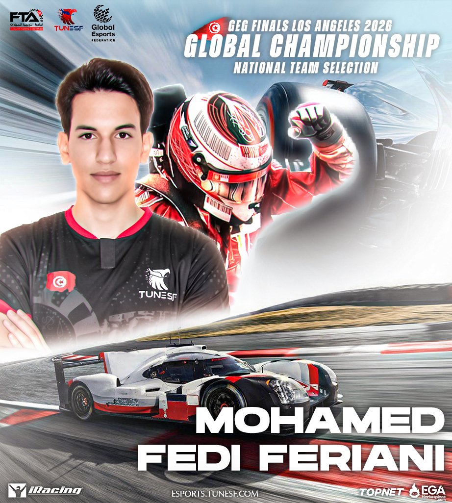TUNESF_Official's tweet photo. After reviewing the competitors in the iRacing 🚘 in coordination with the Tunisian Automobile Federation, Mohamed Fedi Feriani has been selected to represent Tunisia 🇹🇳 in the GEG Qualifiers, which begin on August 8.

Wishing Mohamed Fadi the best of luck🇹🇳🏁

@GE_Federation https://t.co/PYVmwkkgsI