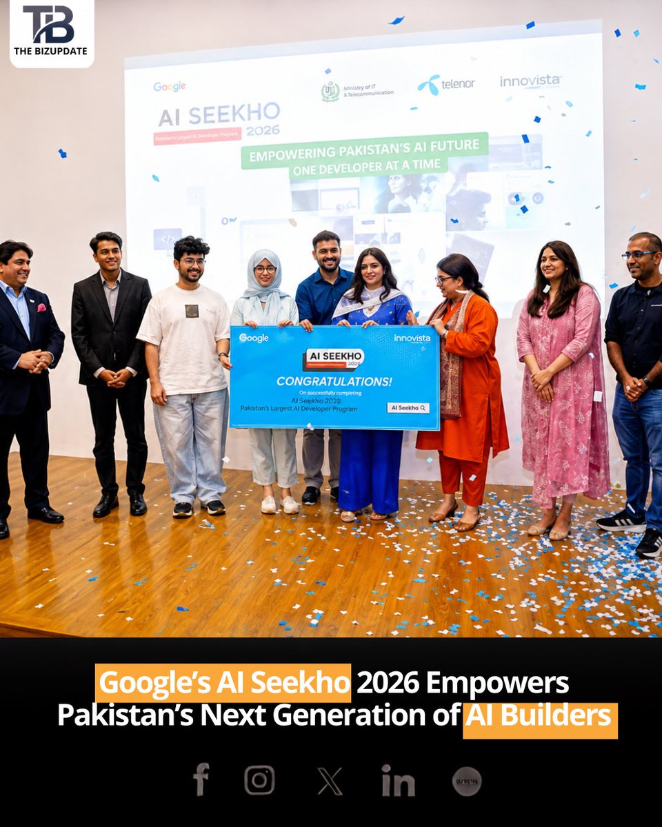 thebizupdate's tweet photo. Google’s AI Seekho 2026 has empowered Pakistan’s next generation of AI builders
Read More: https://t.co/67YiHgyUO1
#Google #AISeekho2026 #ArtificialIntelligence #Pakistan #Developers #Tech #Innovation #DigitalSkills #TheBizUpdate https://t.co/Necdac5IQH
