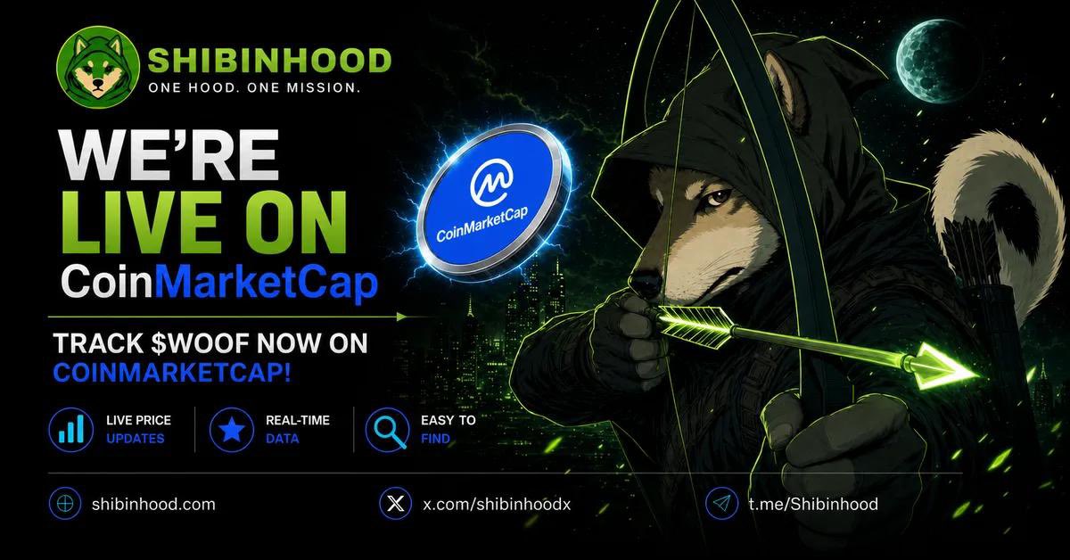 shibinhoodx's tweet photo. $WOOF is now live on @CoinMarketCap 

Every milestone makes the hood a little bigger.

Track us.
Watch us.
Build with us.

✦ One Hood. One Mission.

https://t.co/1u2yg8fZHm https://t.co/dsINuzihLN