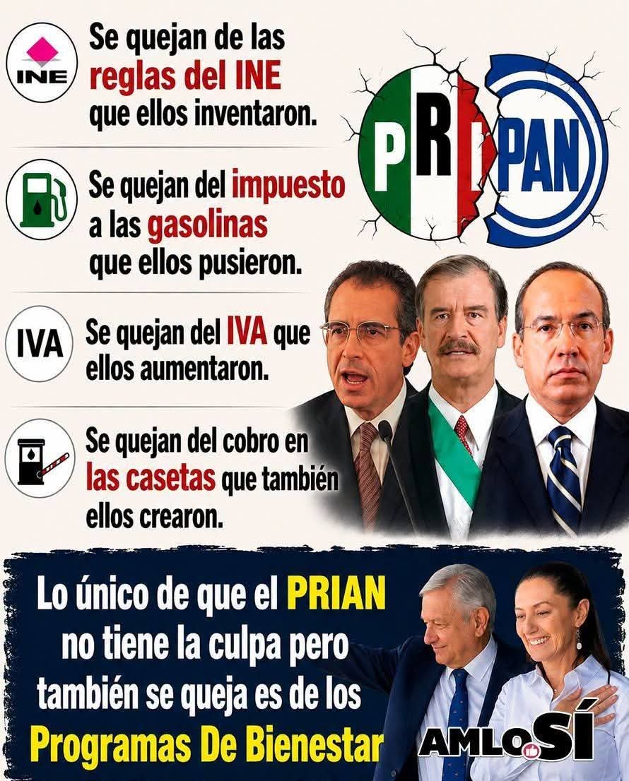 FreddyOliviery's tweet photo. El PRIAN ataca todo lo que ellos pusieron.

Lo único de lo que no tiene culpa el PRIAN es de los programas sociales, también lo atacan, pero si por ellos fuera ese dinero seguiría repartido en expresidentes, @ClaudioXGG, @RicardoBSalinas y otra parásitos similares. https://t.co/GPodeDFaq1