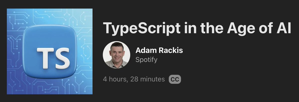 AdamRackis's tweet photo. My new course is out on @MasterDotDev: TypeScript in the Age of AI 🚀

Learn the important parts of TS, pragmatically. Be the useful engineer who tells the agent exactly what to do, rather than the noob who screams "fix the red squigglies, clanker"

Link below 👇 https://t.co/uONIA2koPO
