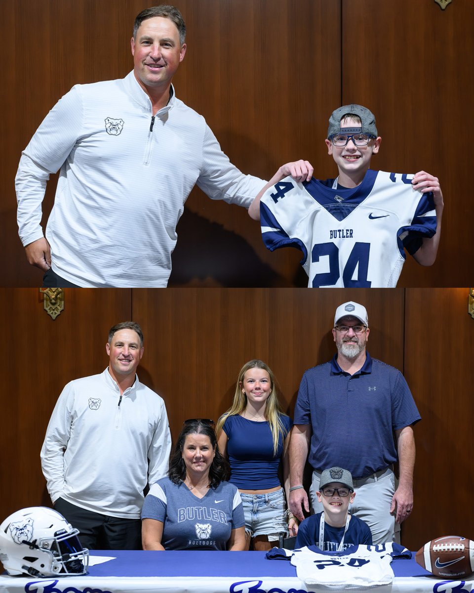 ButlerUFootball's tweet photo. We added a new Bulldog to the family! 📝🐶

🏈 Butler Nation, please welcome: Grayson!

@GoTeamIMPACT |  #ButlerWay https://t.co/VhiCJfapy1