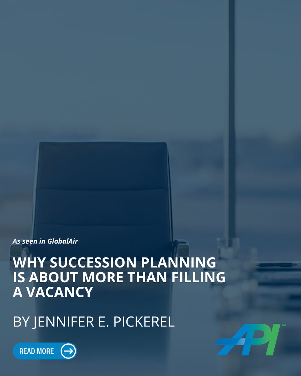 APIaviation's tweet photo. Replacing a person is easy.

Replacing everything they know isn't.

@APIaviation's Jennifer E. Pickerel shares why succession planning starts long before someone leaves.

Read more via @GlobalAir 
https://t.co/T3Vb1F9wuA https://t.co/lfqRKNeWfF