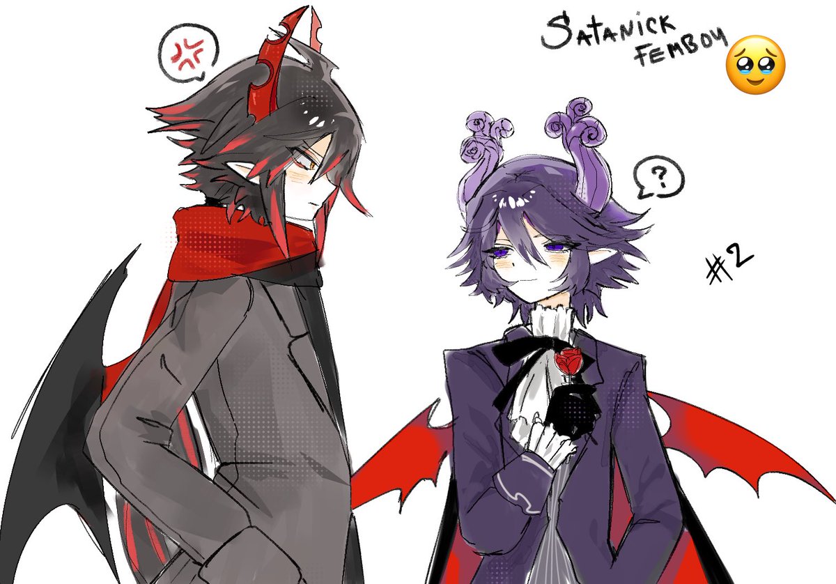 AkabiNoYoru's tweet photo. 一部の人がイヴリスを弱いフェムボーイとして描くのがどうしても解せないから、今回はサタニックの方をめちゃくちゃ最弱な可愛い系の男の子にして描くことにした。(悪気はないです)

#okegom #funamusea #art #海底囚人 #イラスト #二次創作 #fanart https://t.co/a4dlqoEKBx