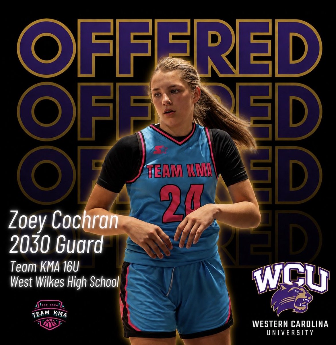 ZoeyCochran2030's tweet photo. Blessed to receive a D1 offer from Western Carolina University. Thanks @CoachTsipWBK @KaylaMcPherso20 and the entire women’s basketball staff for believing in me. I look forward to continuing our relationship. @InsiderExposure @Assist_U_ @Teamkma24 https://t.co/yOgyYgBcTz