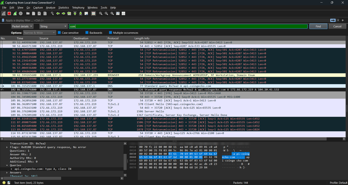 BiruteTejas's tweet photo. Debugging my Zephyr RTOS + ESP32 firmware, I ran a Wireshark capture on the traffic.
Plain HTTP requests? Every byte of the response sitting there in the clear.
Switch to HTTPS with proper TLS certs? Just noise to an eavesdropper. i can check where connects tho.. https://t.co/tCRvzK0Uoo