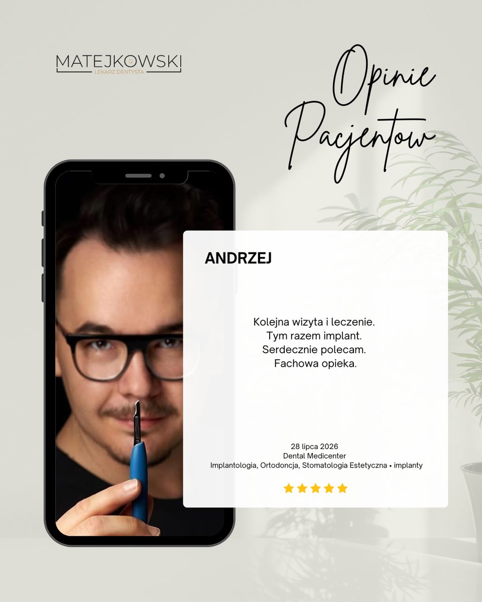 Matejkowski's tweet photo. Każda opinia jest potwierdzeniem, że indywidualne podejście, precyzja oraz najwyższe standardy leczenia mają realne znaczenie. Dziękuję za zaufanie, którym obdarzacie mnie podczas całego procesu leczenia – od konsultacji i diagnostyki po finalny efekt. https://t.co/VYrnGXVRwS