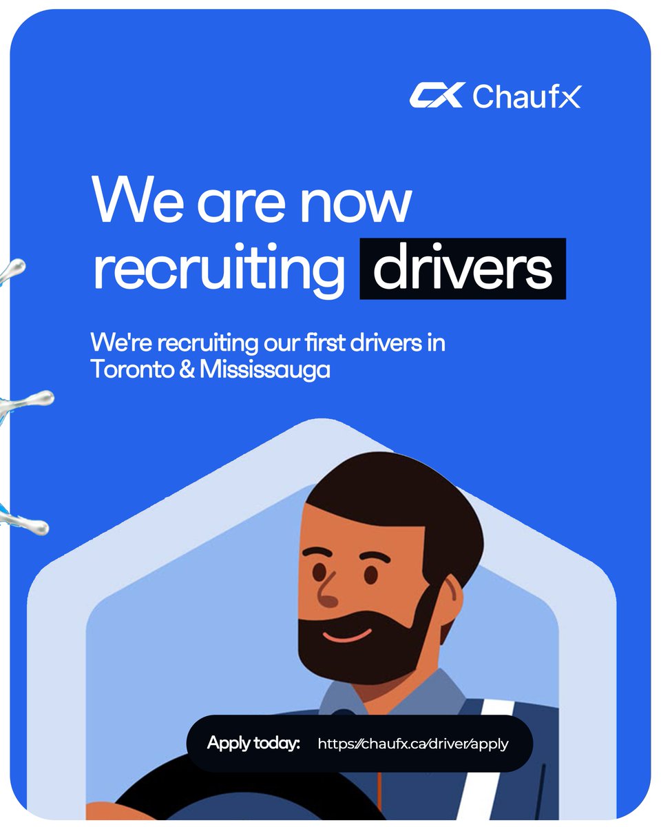 ChaufX_'s tweet photo. Now Hiring: Professional Drivers

ChaufX (Canada-based) is hiring in Toronto &amp; Mississauga.
✅ No vehicle needed
✅ Flexible hours
✅ Flat-rate pay

Become a driver in Toronto or grab a gig driving job in Canada today. Apply: https://t.co/RK2utIqnIW

#Pribvatedrivers #TorontoJob https://t.co/8ZbiGySJHk