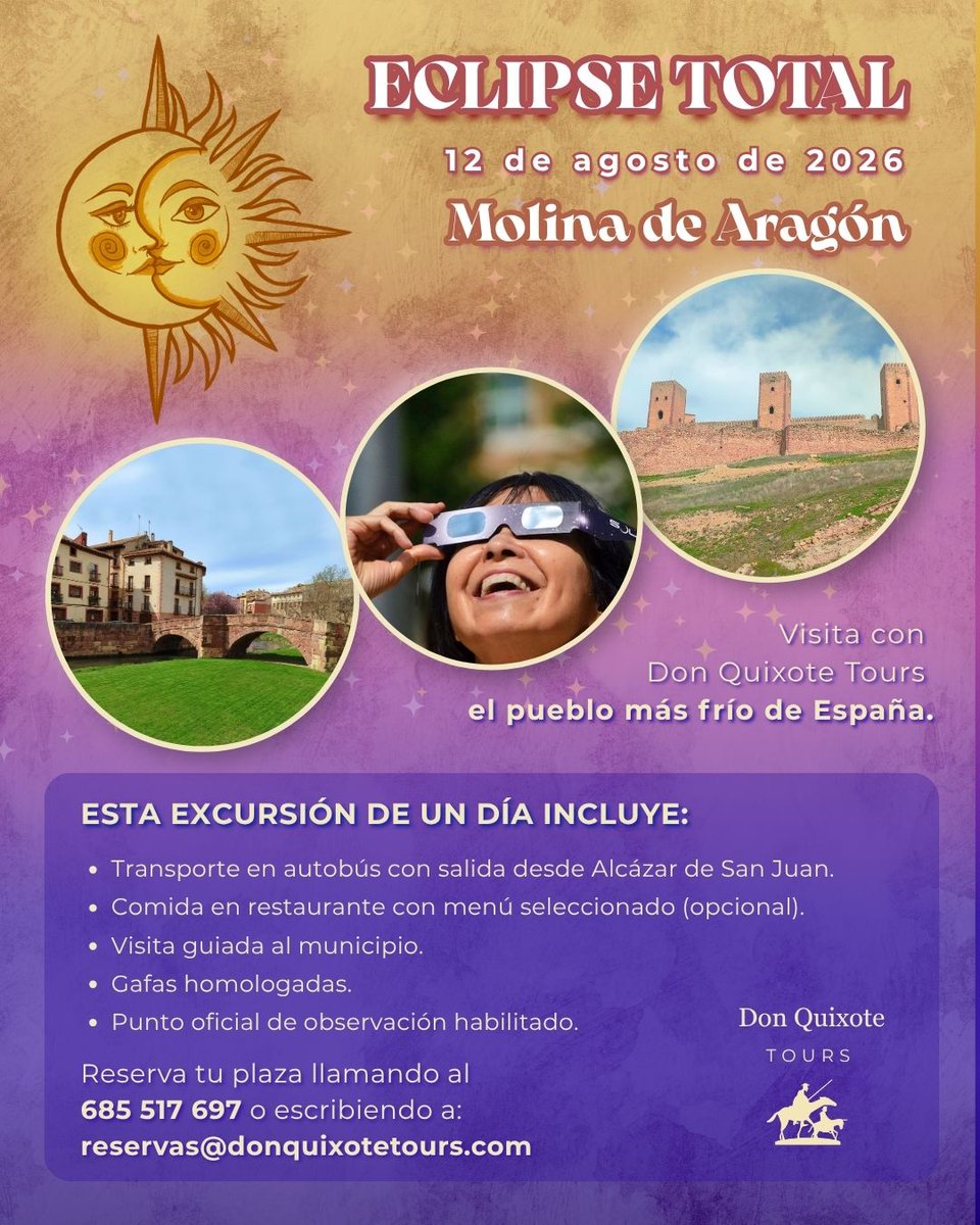 DonGuide's tweet photo. 🌔Esta actividad tiene un coste de tan solo 15€, pero es gratuita como obsequio para quienes se inscriban en nuestra excursión "Eclipse Total en Molina de Aragón".

✨No te pierdas la oportunidad de descubrir los secretos que esconden las calles de tu ciudad. https://t.co/teQtOYEkJ0