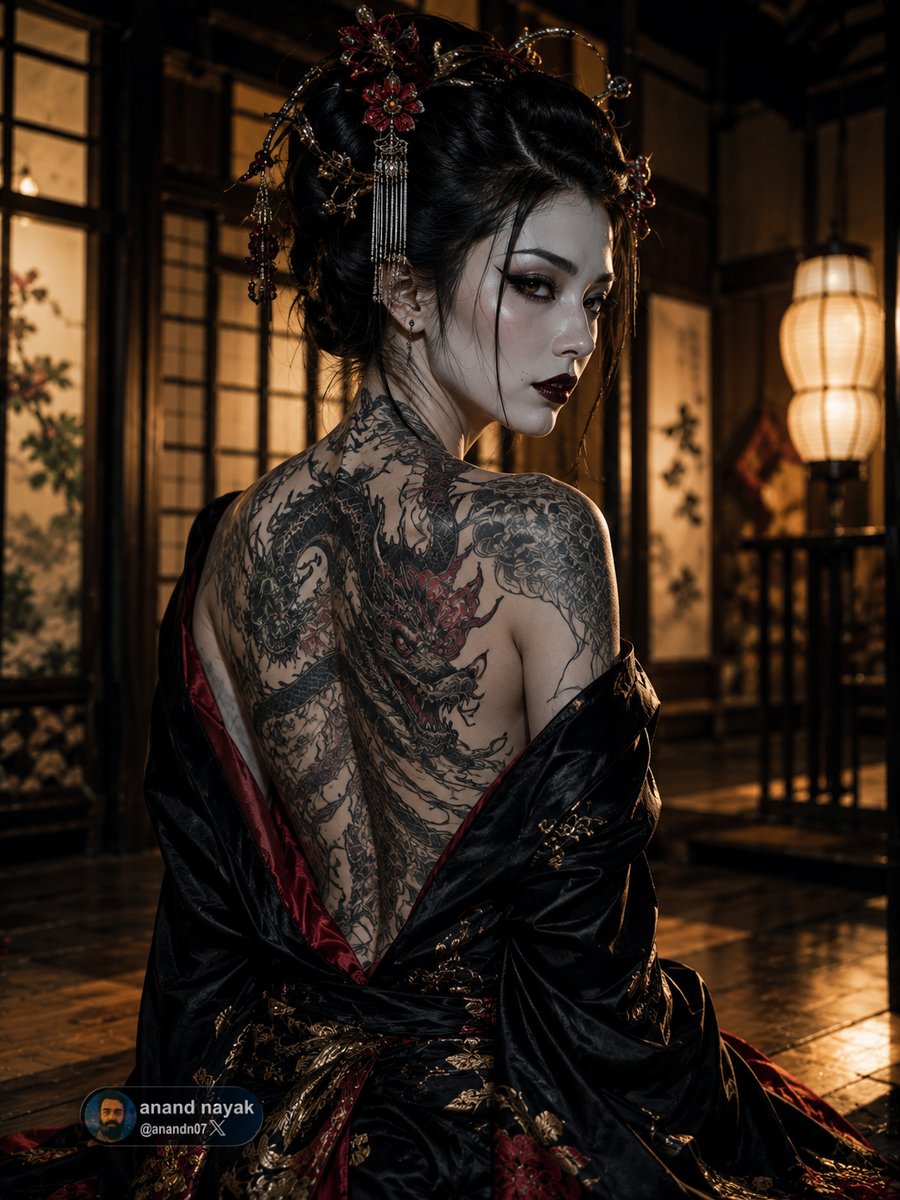 anandn07's tweet photo. Gothic Geisha with Dragon Tattoo
#OniWarrior #SamuraiWoman #DragonTattoo #Katana #JapaneseFantasy https://t.co/7PYdz7Wqkq