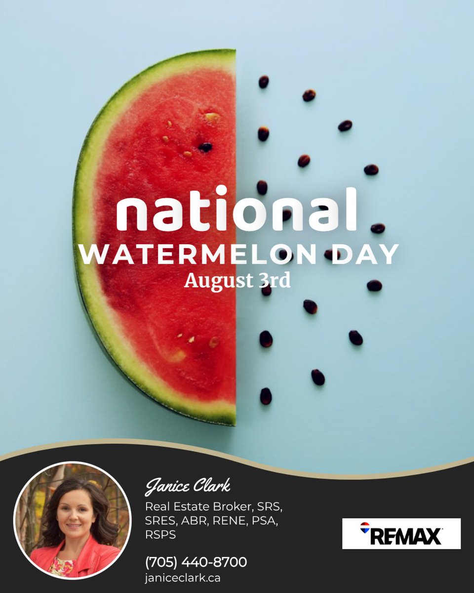 I_do_RealEstate's tweet photo. Happy National Watermelon Day! 🍉☀️
Here's to soaking up the season, spending time outdoors, and enjoying one of summer's favorite traditions.
🍉 Share your go-to way to enjoy watermelon in the comments!
#RealEstate #SimcoeCounty #Ontario #Broker #Invest #Letsworktogether https://t.co/yZPZhaGZ6f