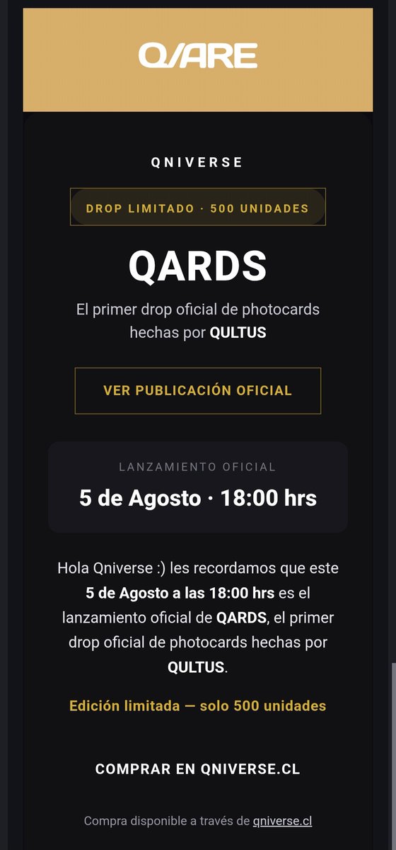 qarearg's tweet photo. Qniverse, ¿ya revisaron sus correos? 👀
Ya tenemos el horario de lanzamiento, este 5 de agosto a las 19hrs (arg), Y ES DROP LIMITADO!! Así que prepárense para conseguir las suyas
#Q_ARE #QARE #QULTUS #QARDS https://t.co/hBJqqkVvZg