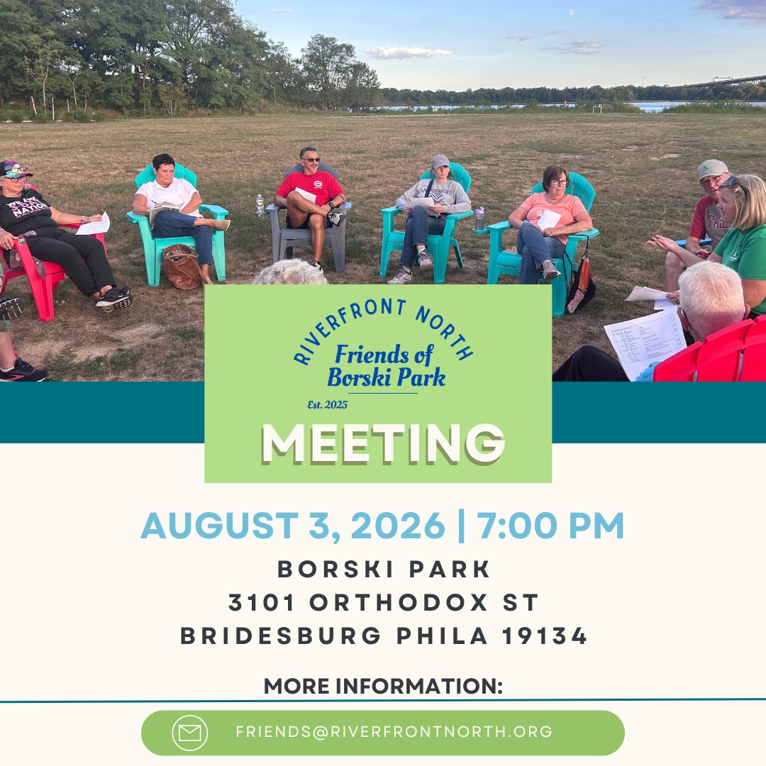 RiverfrontNorth's tweet photo. There is a Friends of Borski Park meeting tonight, at 7pm in Borski Park. 

Keep an eye on socials for any weather-related changes! https://t.co/Pc0bu5wQdY