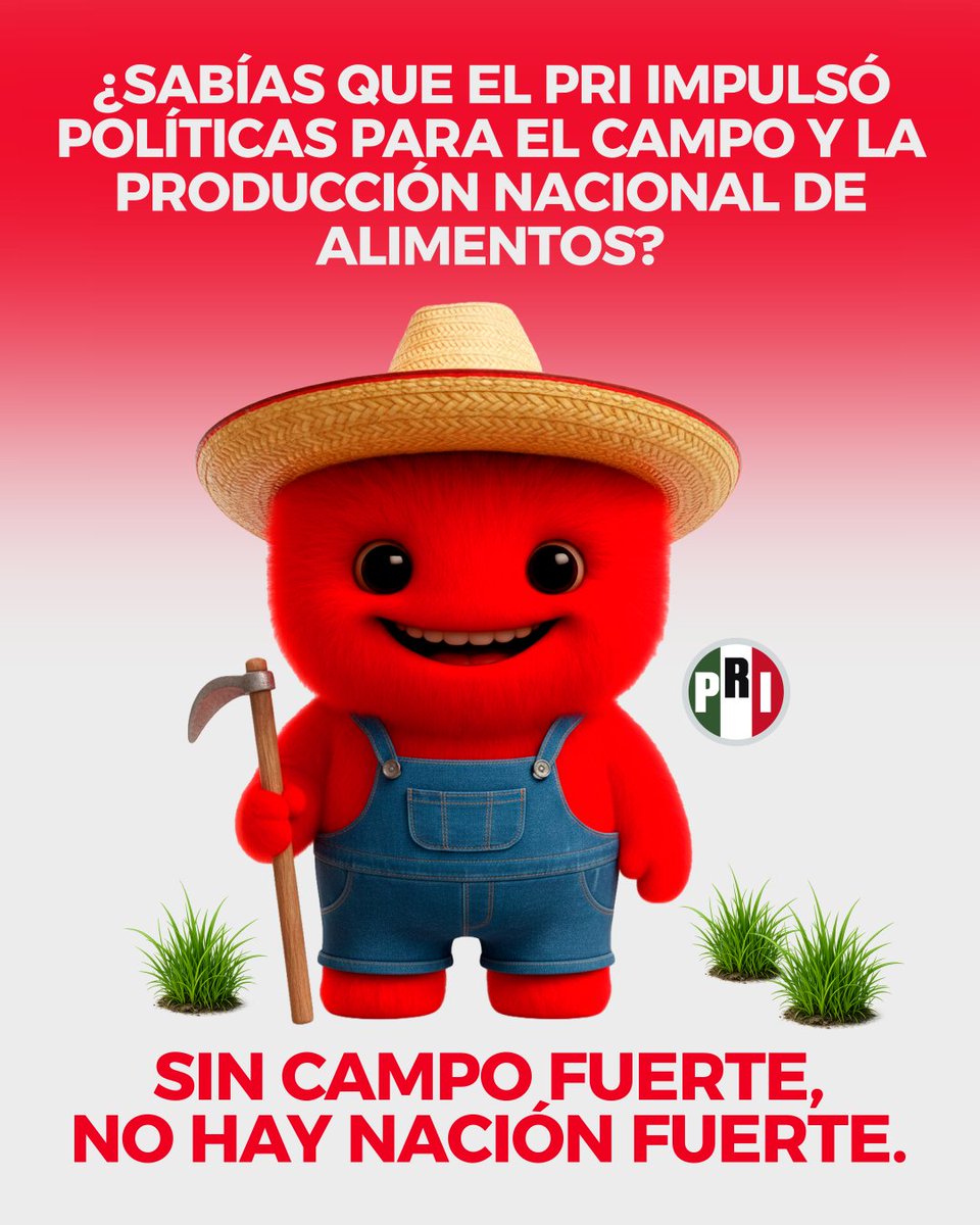 PRI_Nacional's tweet photo. Durante décadas se impulsaron políticas para fortalecer al campo mexicano: créditos agrícolas, sistemas de riego, precios de garantía, infraestructura hidráulica, caminos rurales, tecnificación y apoyo a la producción de alimentos.

Porque un país fuerte empieza con un campo fuerte.