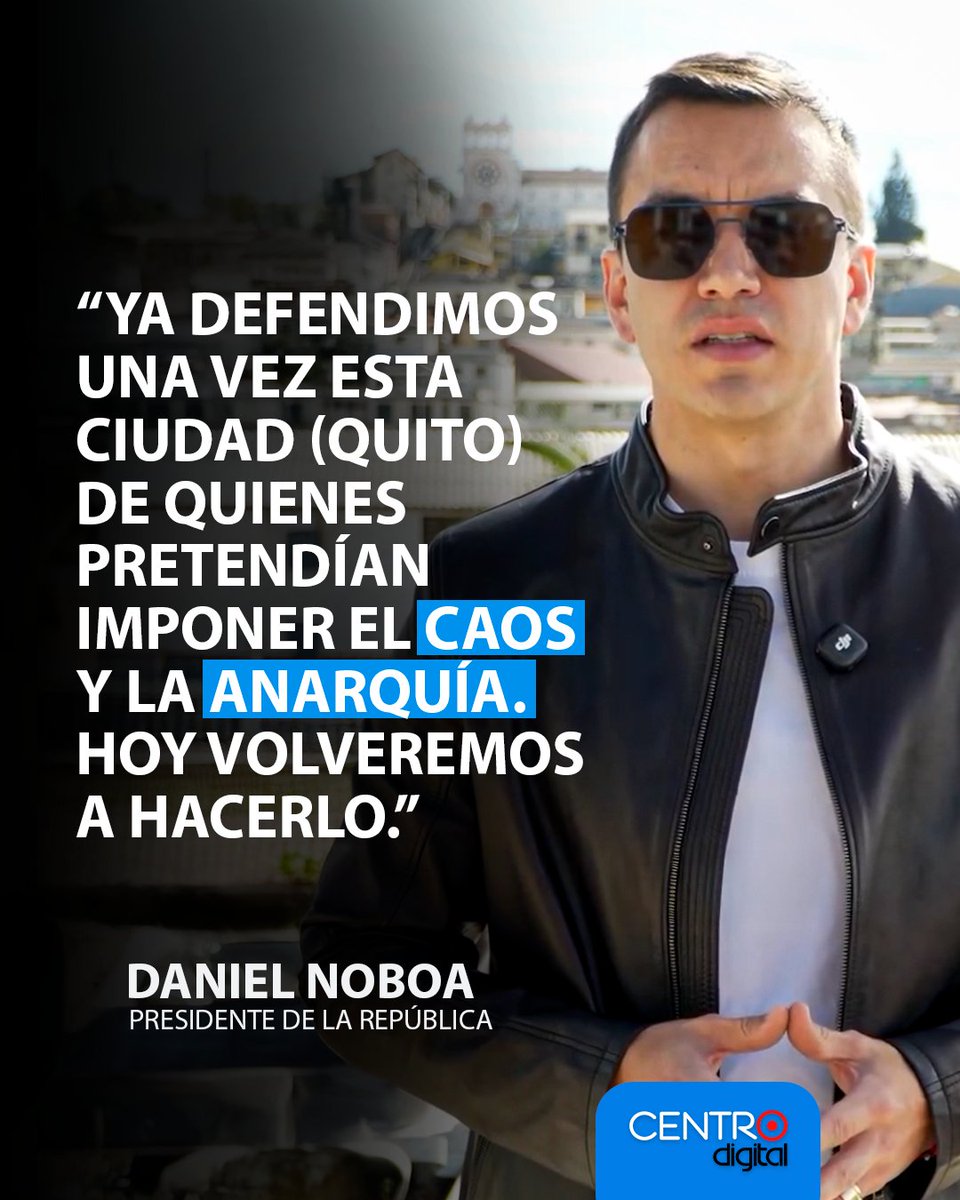 radiocentroec's tweet photo. #ATENCIÓN | El presidente @danielnoboaok afirmó que su Gobierno recuperará la seguridad en Quito mediante la implementación de un plan estratégico.

“Ya defendimos una vez a la capital”, manifestó el mandatario, al referirse a quienes, según señaló, intentaron imponer el caos y la anarquía en la ciudad.