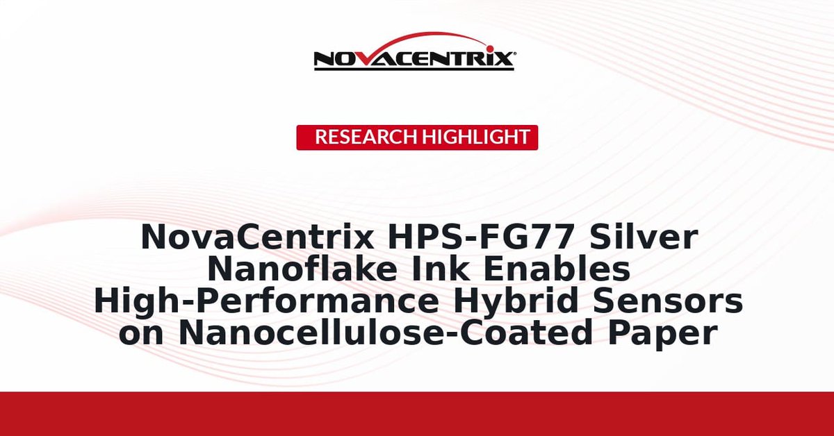 NovaCentrix's tweet photo. New Research Highlight – https://t.co/6vTaZt5dYs

A recent paper in IEEE Sensors Letters showcases how NovaCentrix HPS-FG77 silver nanoflake ink is enabling the manufacture of high-performance hybrid sensors on sustainable nanocellulose-coated paper.

Researchers successfully integrated silicon chips with screen-printed silver traces, achieving robust flip-chip bonds and excellent conductivity, paving the way for next-generation sustainable electronics.

✓ Nanocellulose coating reduces paper roughness from 4.23 µm to 0.60 µm
✓ 18.1% increase in flip-chip bond yield with improved trace uniformity
✓ NovaCentrix HPS-FG77 ink resistivity decreases 4× with optimal annealing
✓ Two-step annealing process preserves bond yield while reducing daisy chain resistance by 55%
✓ Circuit resistance comparable to devices on polyimide substrates

This work highlights the critical role of advanced conductive inks in advancing sustainable and high-performance printed electronics.

#PrintedElectronics #HybridSensors #Nanocellulose #NovaCentrix #SilverInk #SustainableElectronics